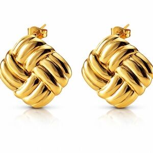18k Gold Plated Stainless Steel WaterproofWoven Knot Stud Earrings Women Jewelry